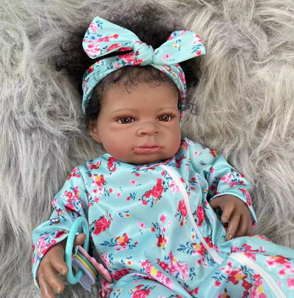 "Lanny" - 20-Inch African American Reborn Doll with Black Skin and Hand-Rooted Hair