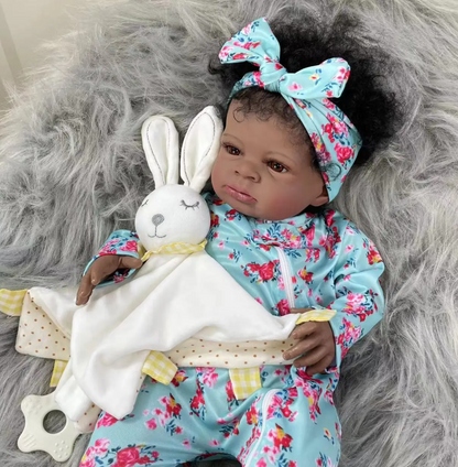 "Lanny" - 20-Inch African American Reborn Doll with Black Skin and Hand-Rooted Hair