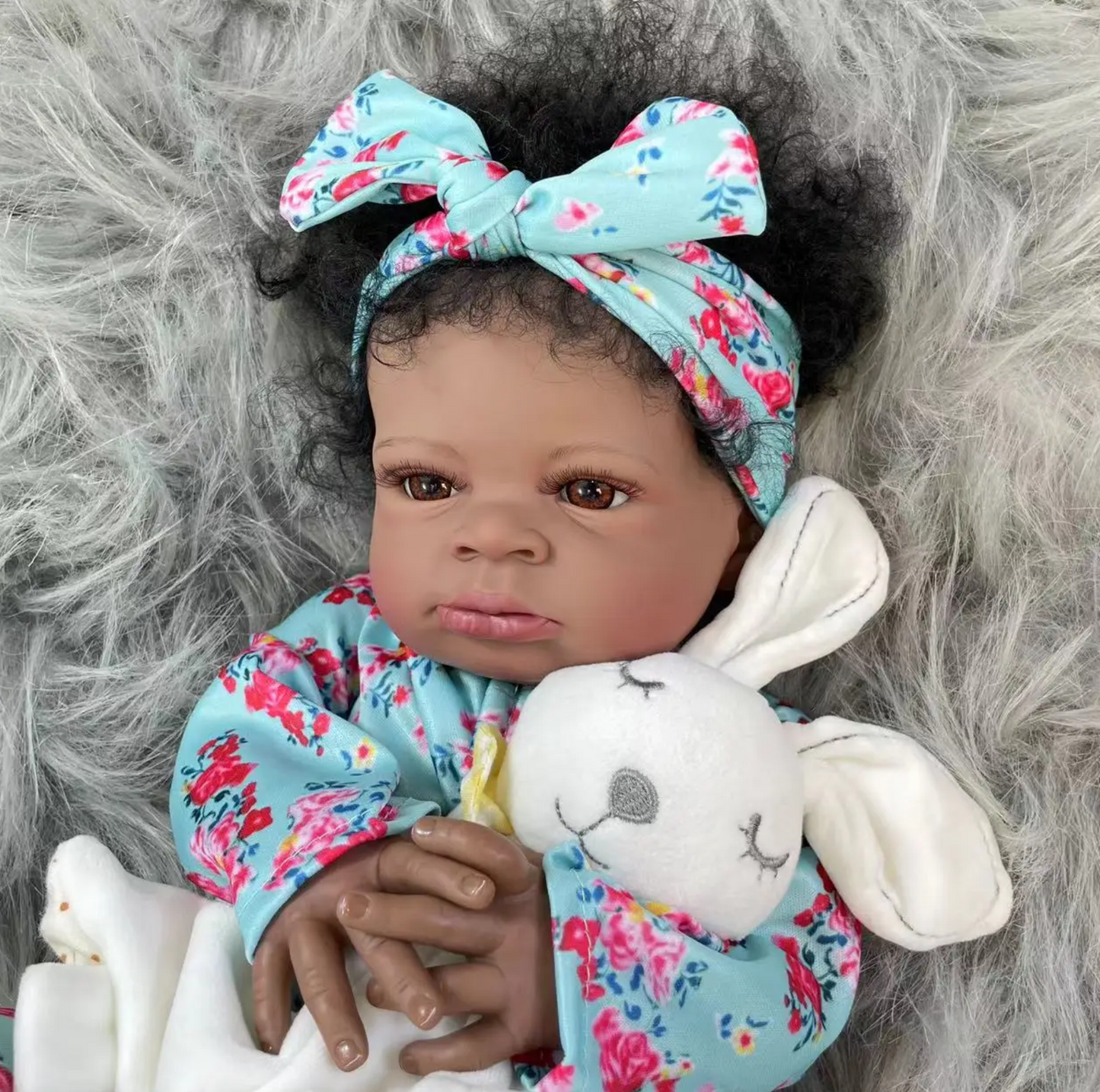 "Lanny" - 20-Inch African American Reborn Doll with Black Skin and Hand-Rooted Hair