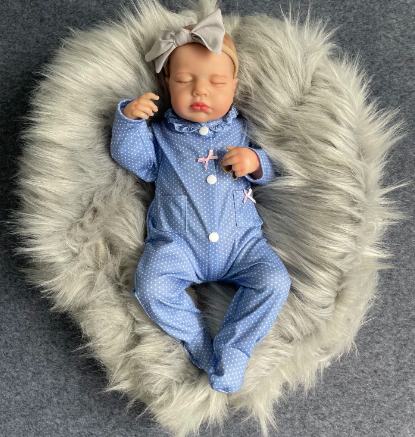 Sleeping Girl Reborn Doll in Blue Dress - Realistic Newborn Gift